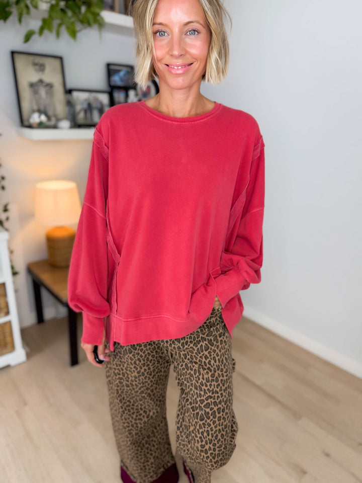 Haven Exposed Seam Pullover- DARK RED