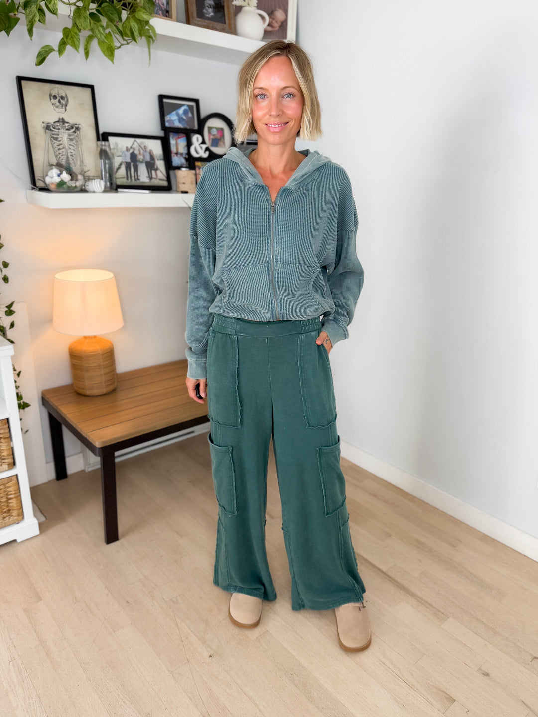 Holt Washed Wide Leg Sweat Pant- DARK GREEN