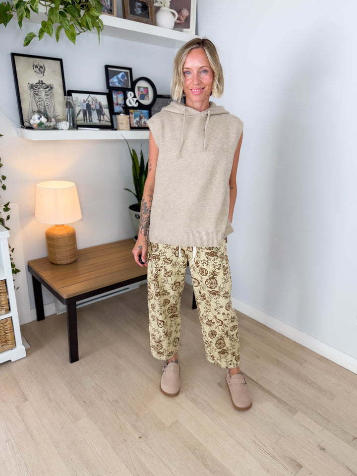 Greer Sleevless Hooded Sweater- TAUPE