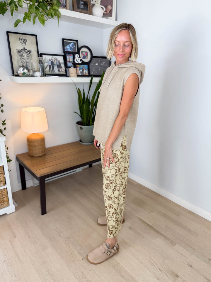 Greer Sleevless Hooded Sweater- TAUPE
