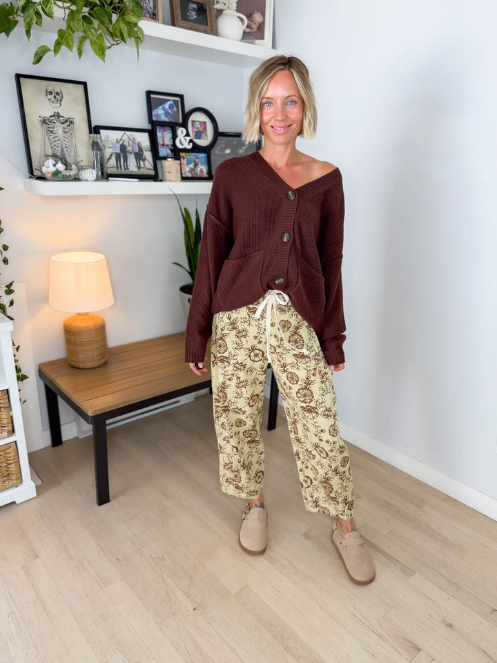 Monroe Floral Drawstring Pant-KHAKI