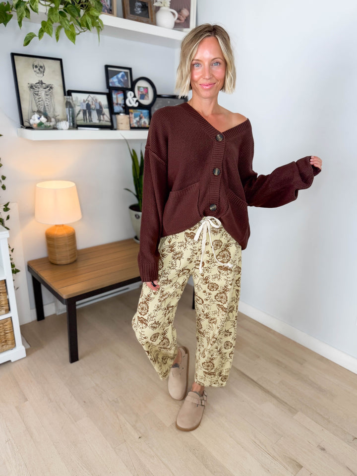 Monroe Floral Drawstring Pant-KHAKI