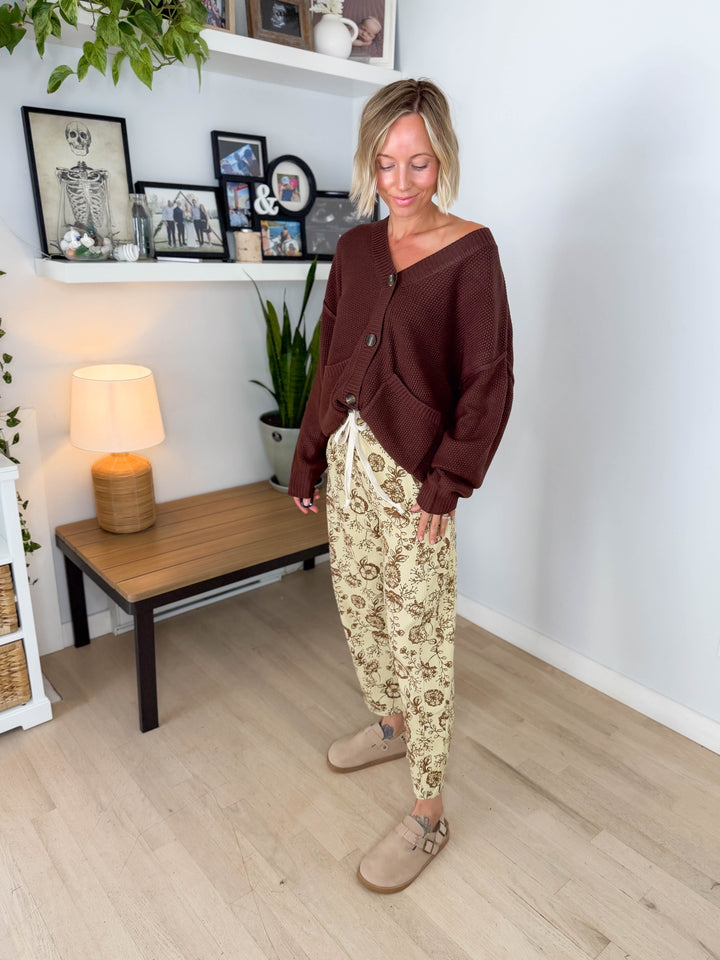 Monroe Floral Drawstring Pant-KHAKI