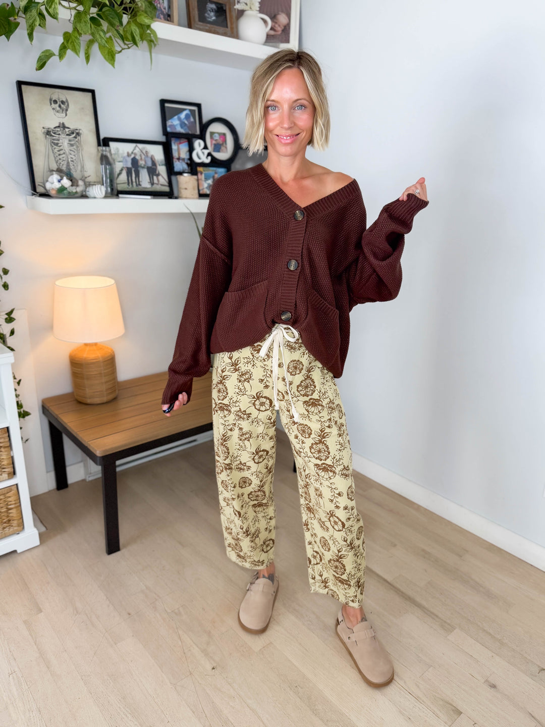 Monroe Floral Drawstring Pant-KHAKI