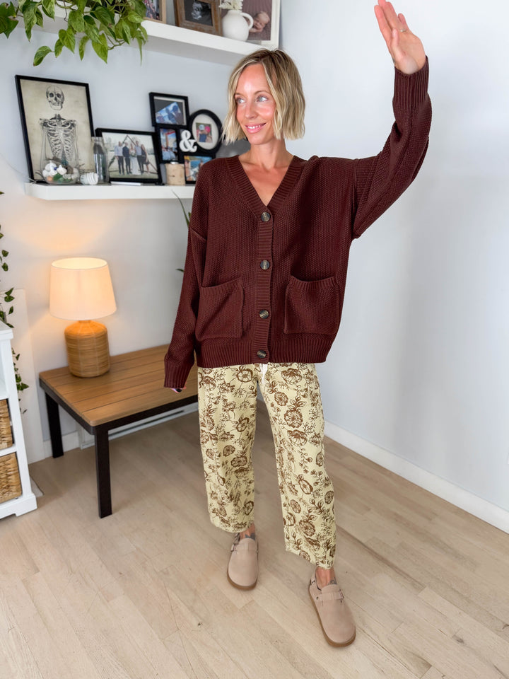 Annabeth Button Down Cardigan- DARK BROWN