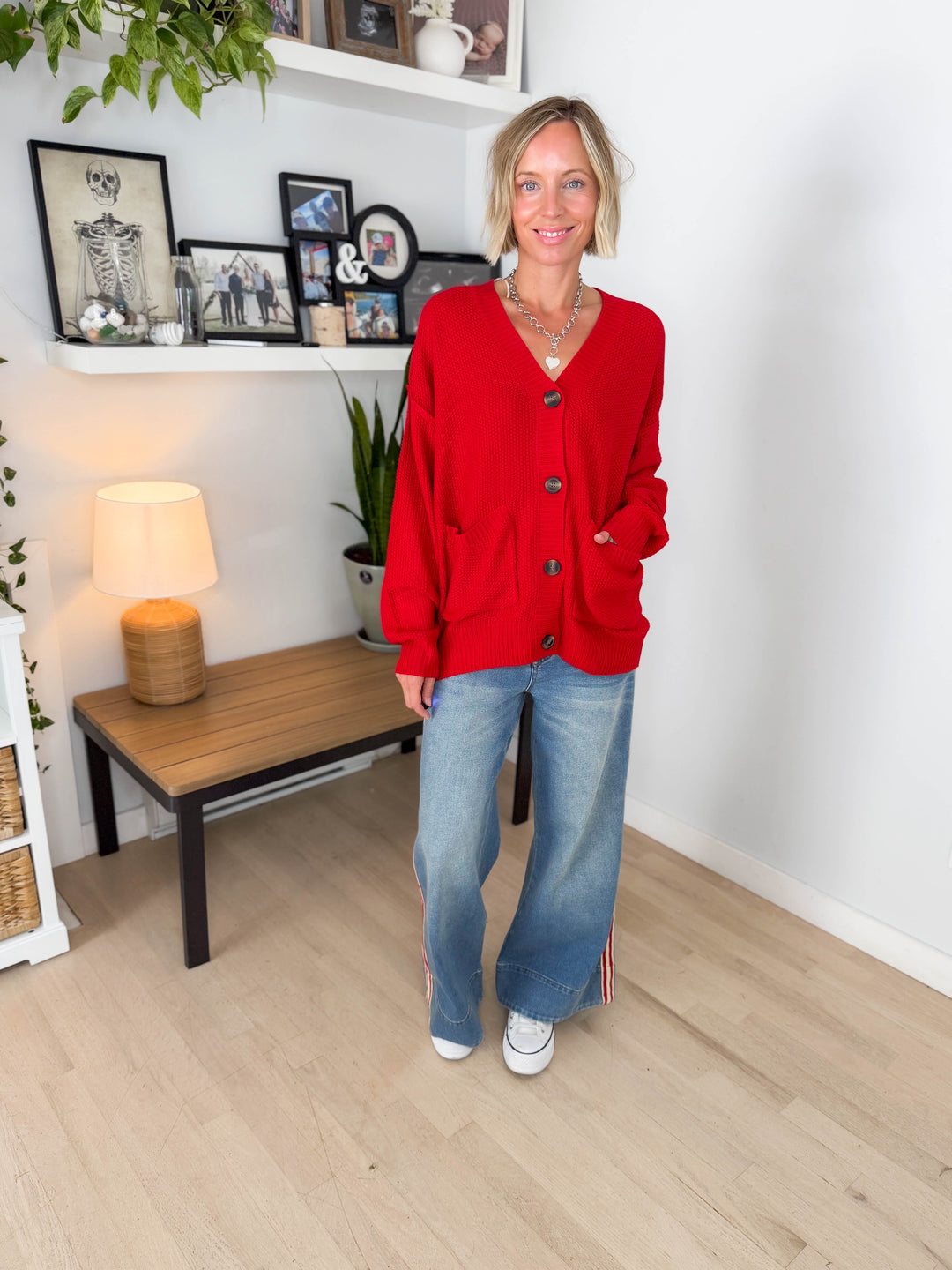 Annabeth Button Down Cardigan- RED