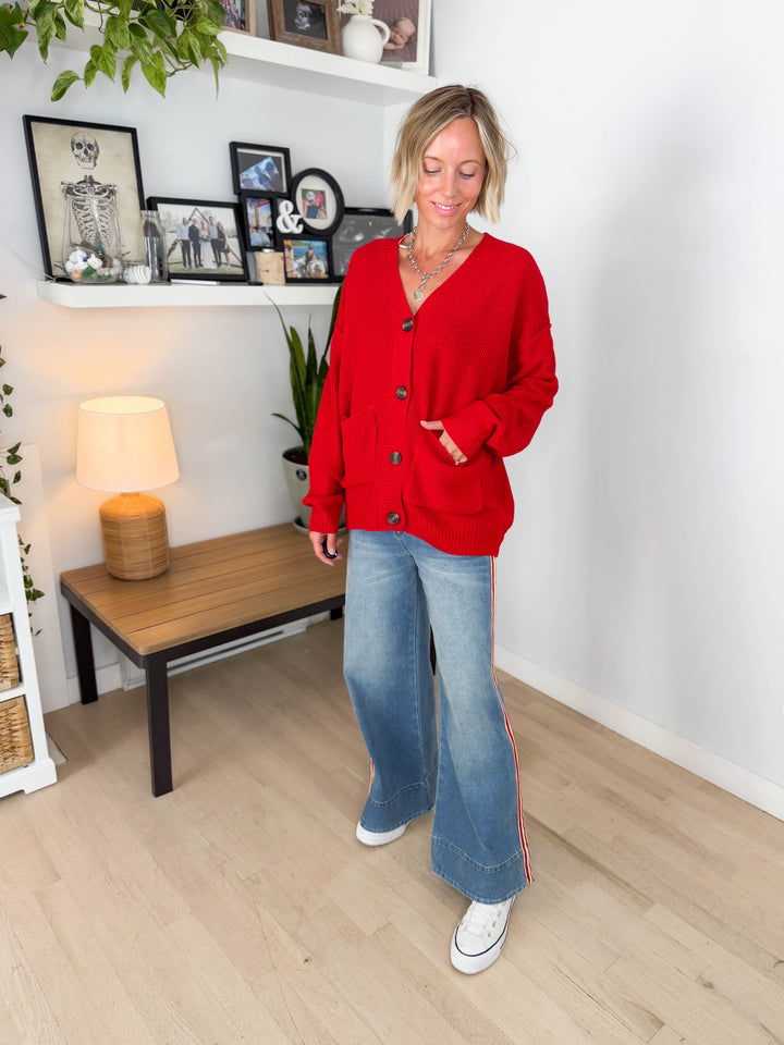 Annabeth Button Down Cardigan- RED