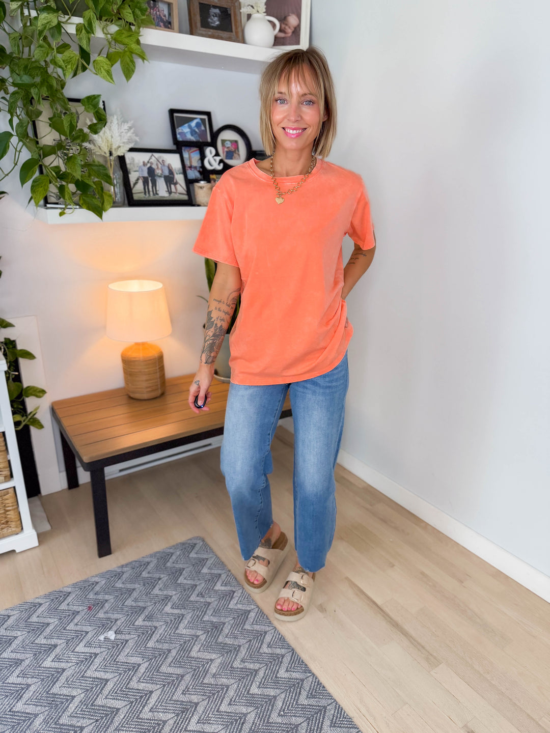 Yasmin Washed Cotton Top- CORAL