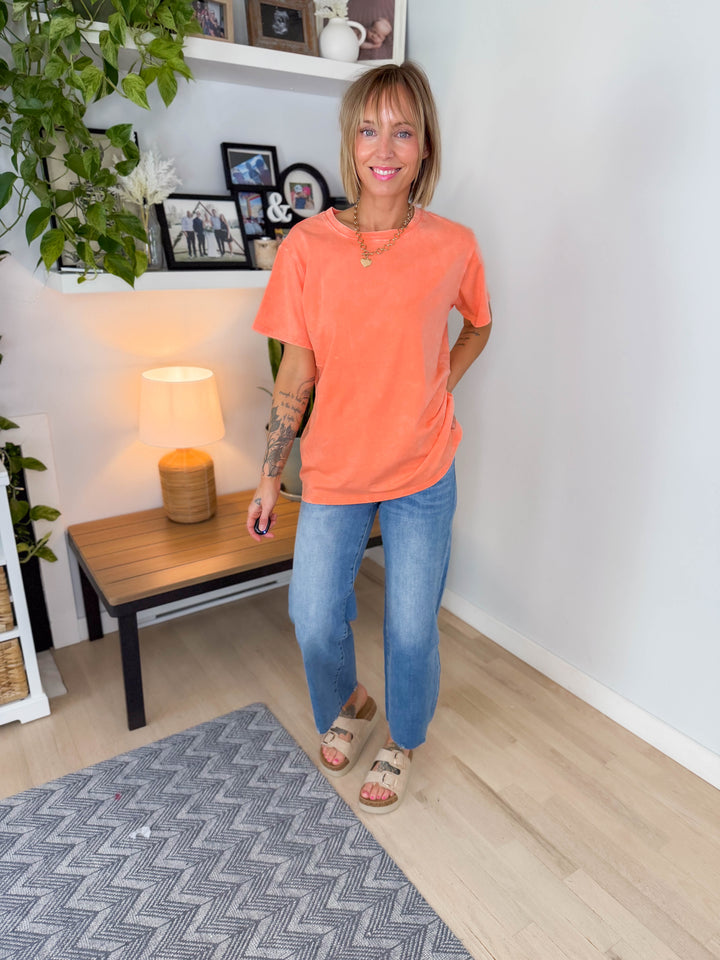 Yasmin Washed Cotton Top- CORAL