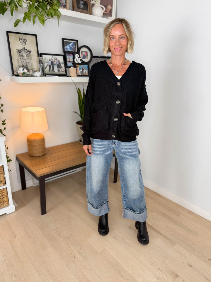 Annabeth Button Down Cardigan- BLACK