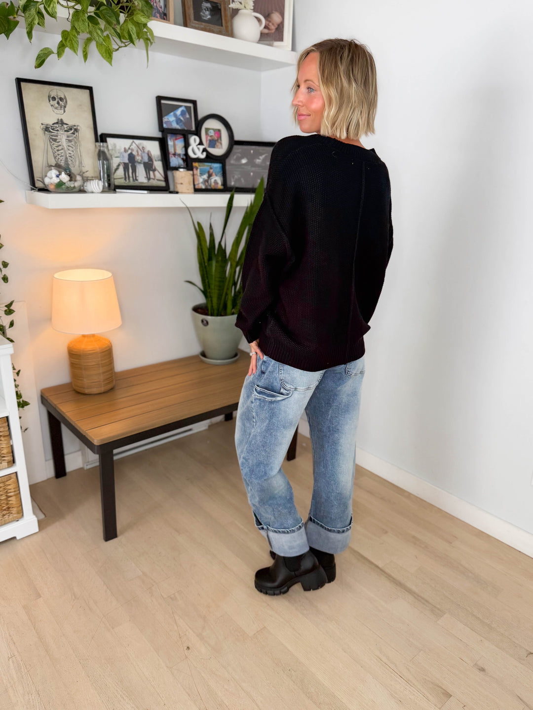 Annabeth Button Down Cardigan- BLACK