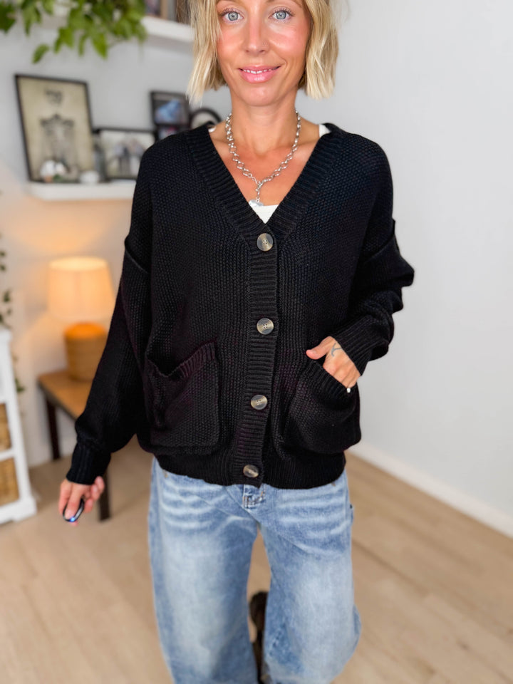 Annabeth Button Down Cardigan- BLACK