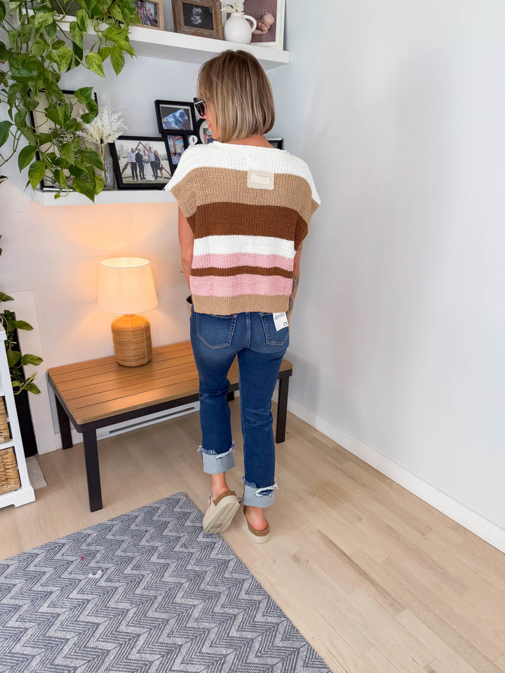 Maja Notch V Stripe Sweater- ROSY HAZELNUT