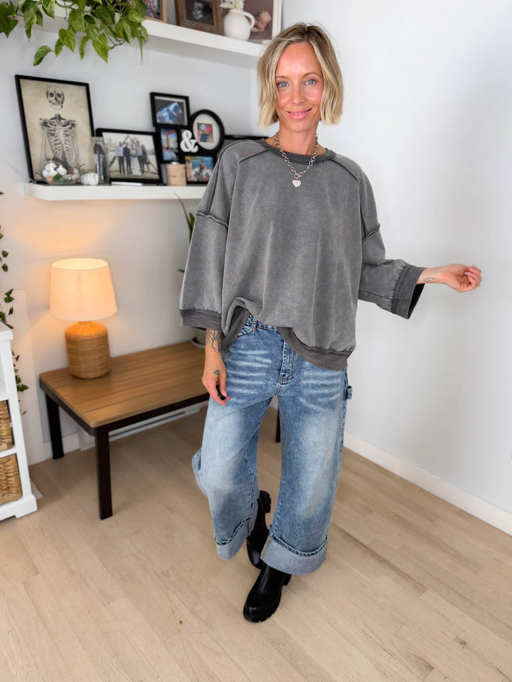 Moonfall Mineral Washed 1/2 Sleeve Pullover- ASH