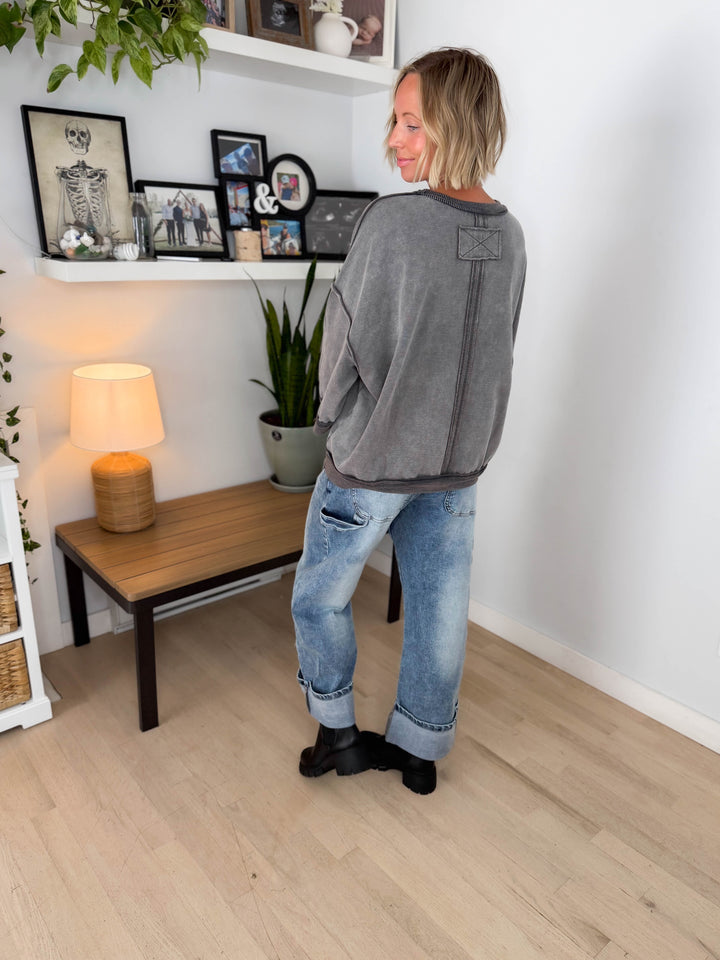 Moonfall Mineral Washed 1/2 Sleeve Pullover- ASH