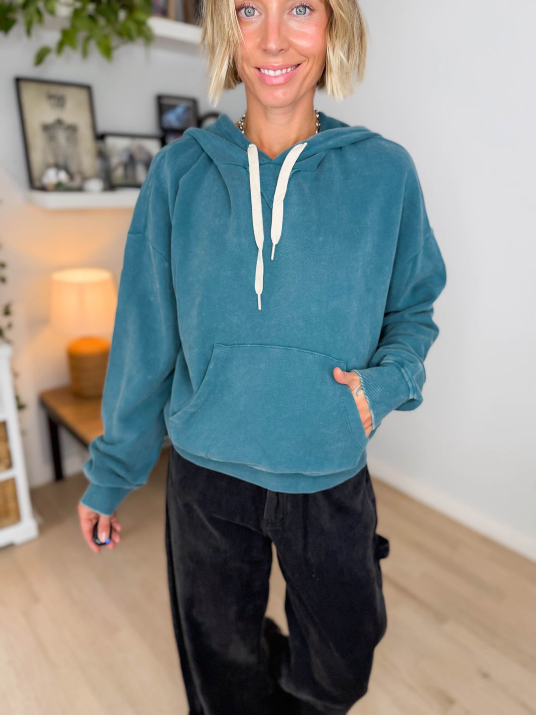 Lowen Washed Pullover Hoodie- DARK TEAL