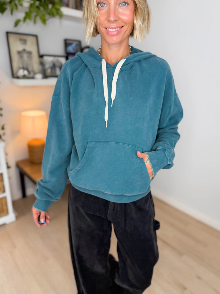 Lowen Washed Pullover Hoodie- DARK TEAL