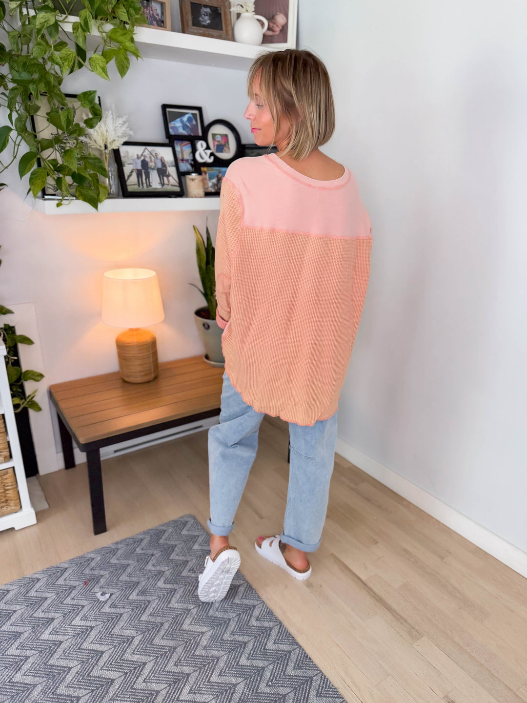 Tove Waffle Tunic Pullover- PEACH PINK