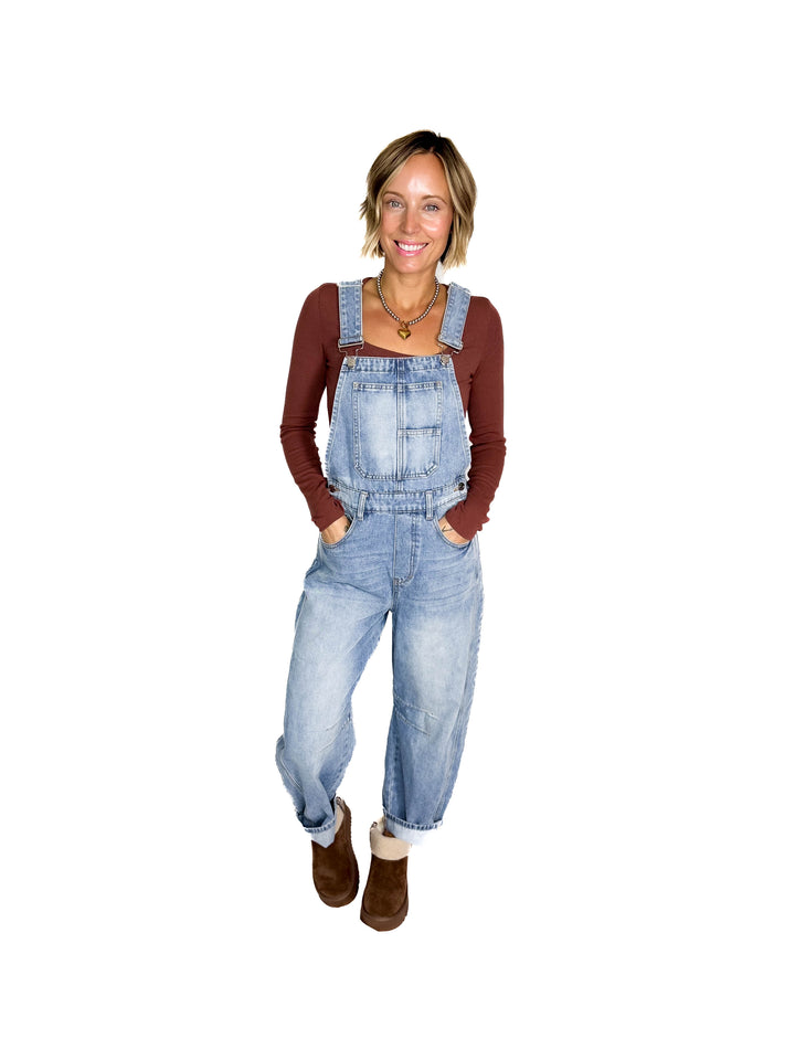 Tiffany Denim Barrel Overalls- LIGHT WASH