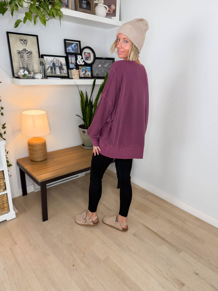 Haven Exposed Seam Pullover- DARK CHERRY