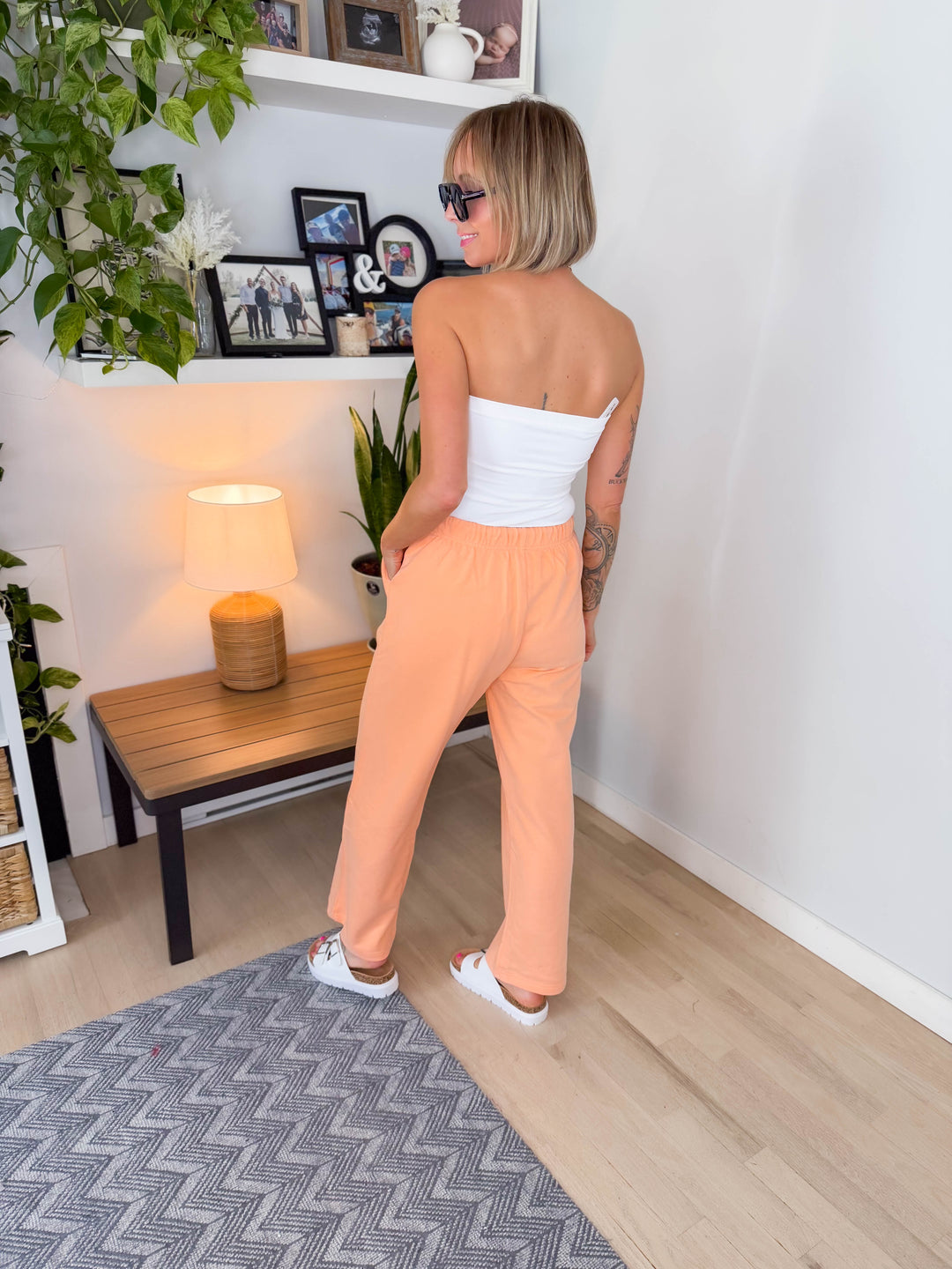 Chiara French Terry Tie Waist Pant- MELON