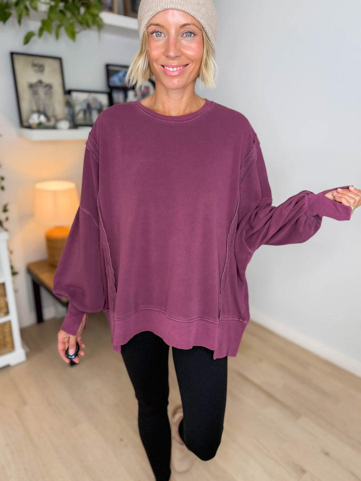 Haven Exposed Seam Pullover- DARK CHERRY