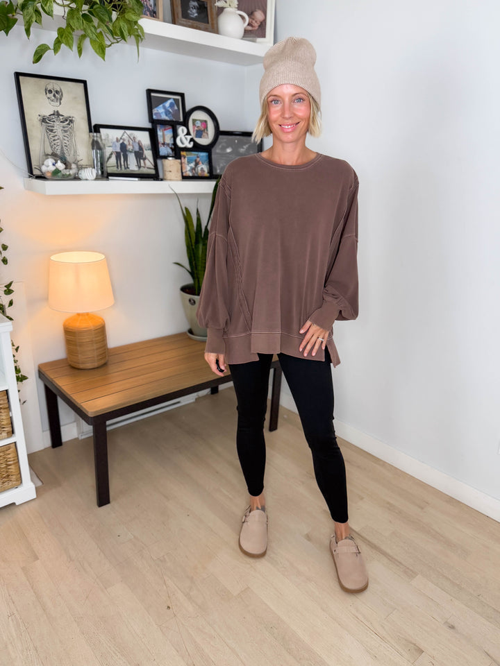 Haven Exposed Seam Pullover- DARK BROWN