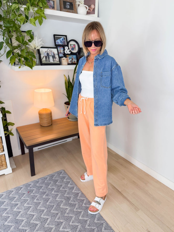 Saga Denim Button Down Oversized Shirt Jacket- MEDIUM WASH