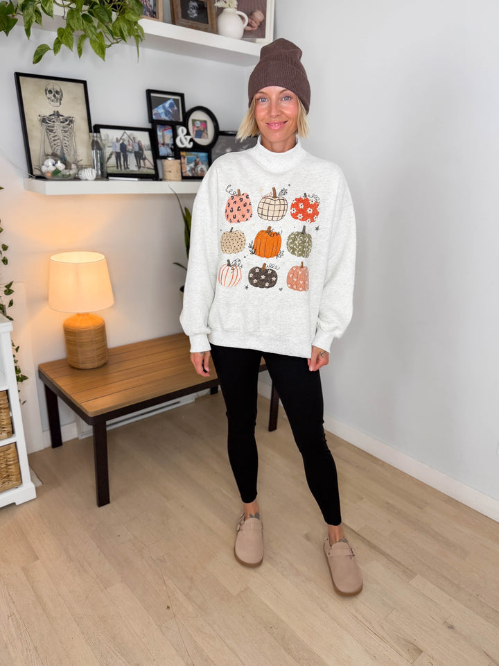 Boho Pumpkin Mock Neck Sweatshirt- ASH GREY