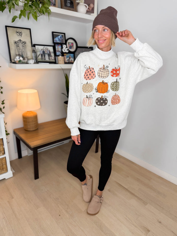 Boho Pumpkin Mock Neck Sweatshirt- ASH GREY