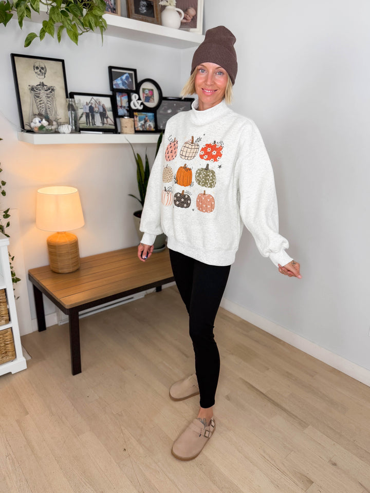 Boho Pumpkin Mock Neck Sweatshirt- ASH GREY