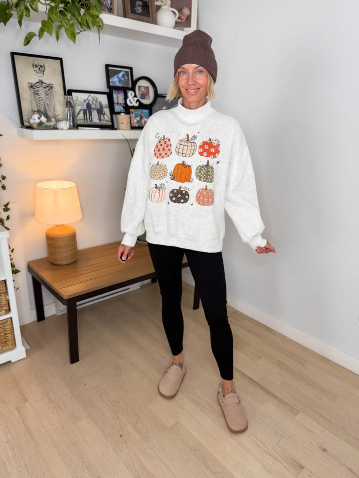 Boho Pumpkin Mock Neck Sweatshirt- ASH GREY