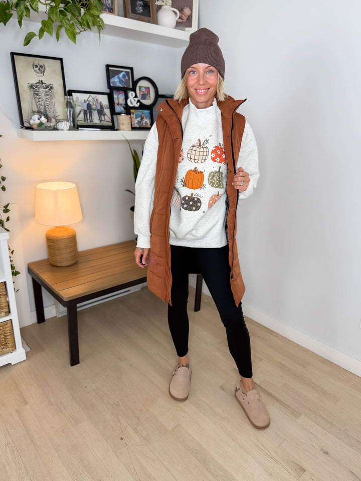 Boho Pumpkin Mock Neck Sweatshirt- ASH GREY