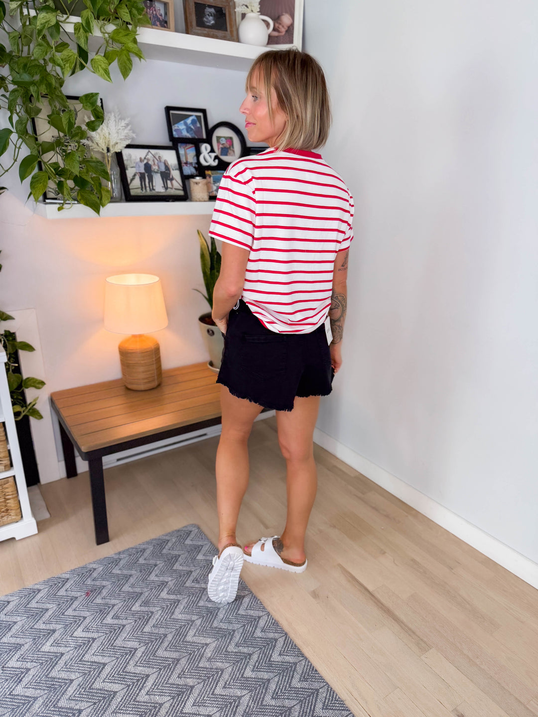 Marlene Striped Cotton T-Shirt- RUBY-FINAL SALE