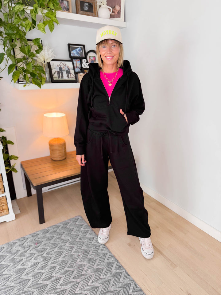 Huxlee Cotton Blend 1/2 Zip- BLACK