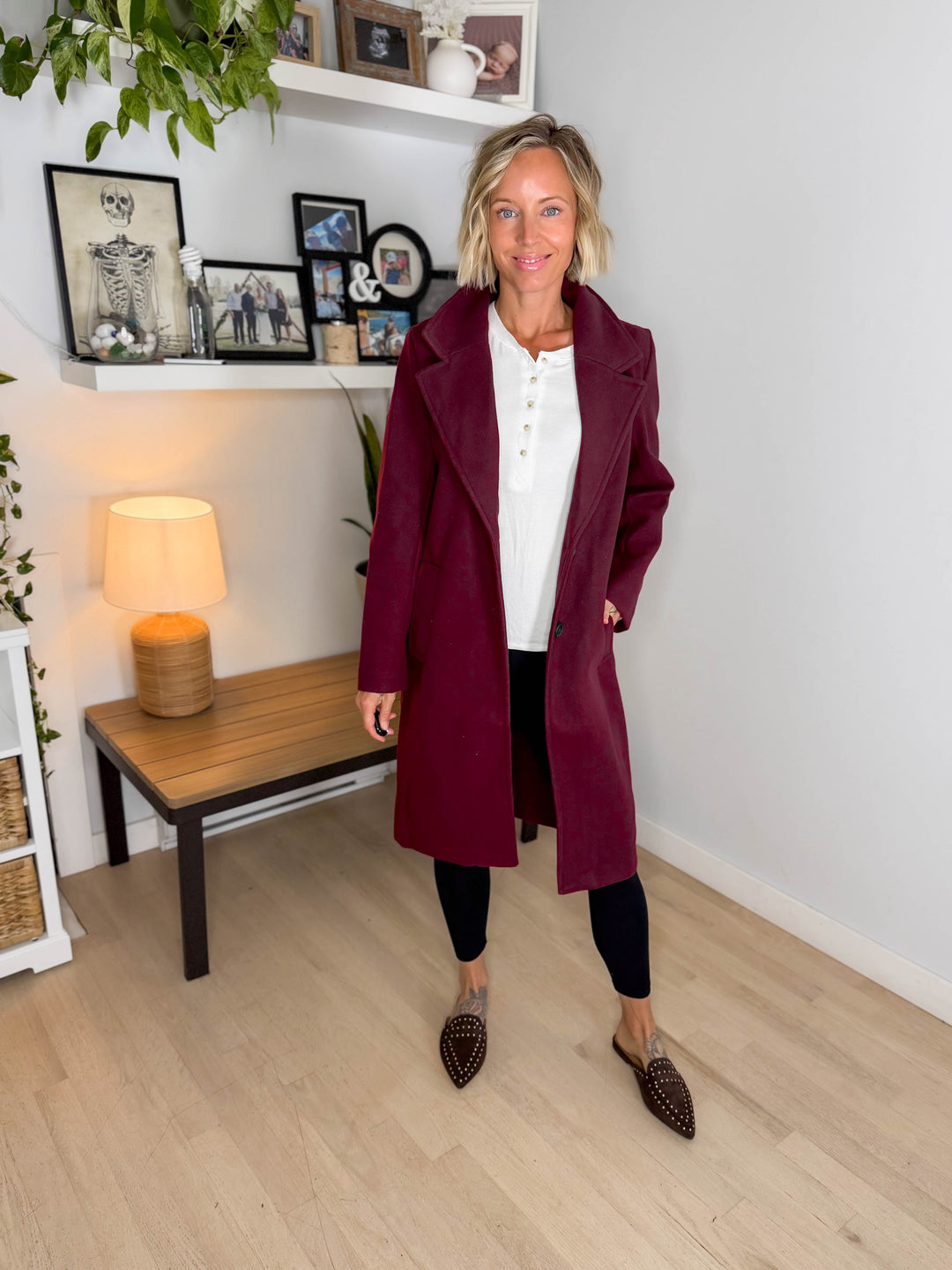 Burwood Collared Coat- BURGUNDY