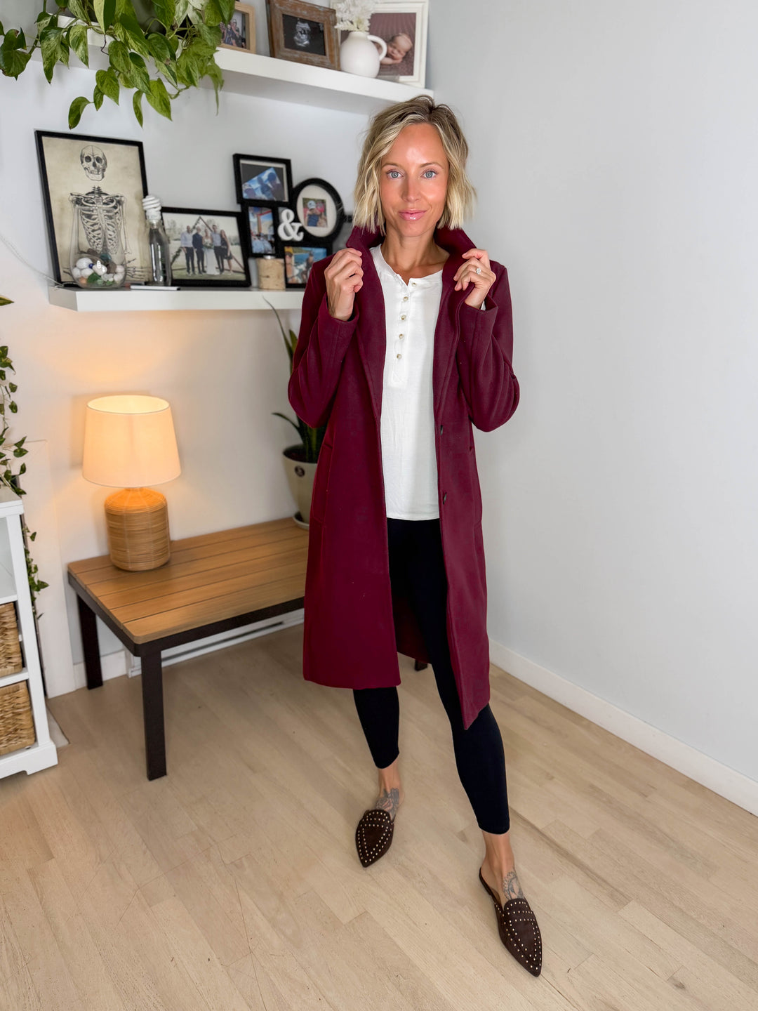 Burwood Collared Coat- BURGUNDY