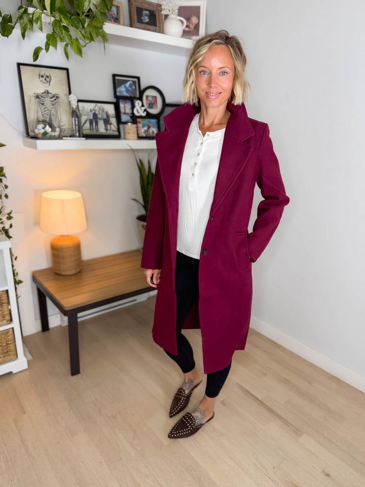 Burwood Collared Coat- BURGUNDY