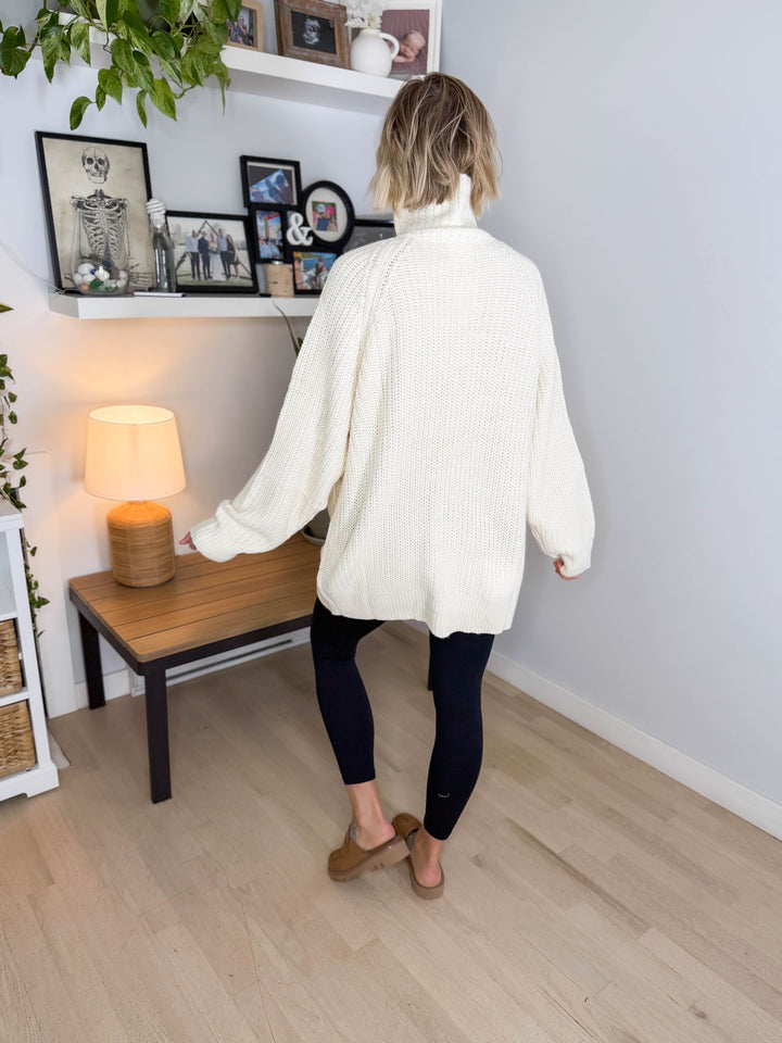 Palms Toggle Chunky Knit  Long Line Coatigan- IVORY