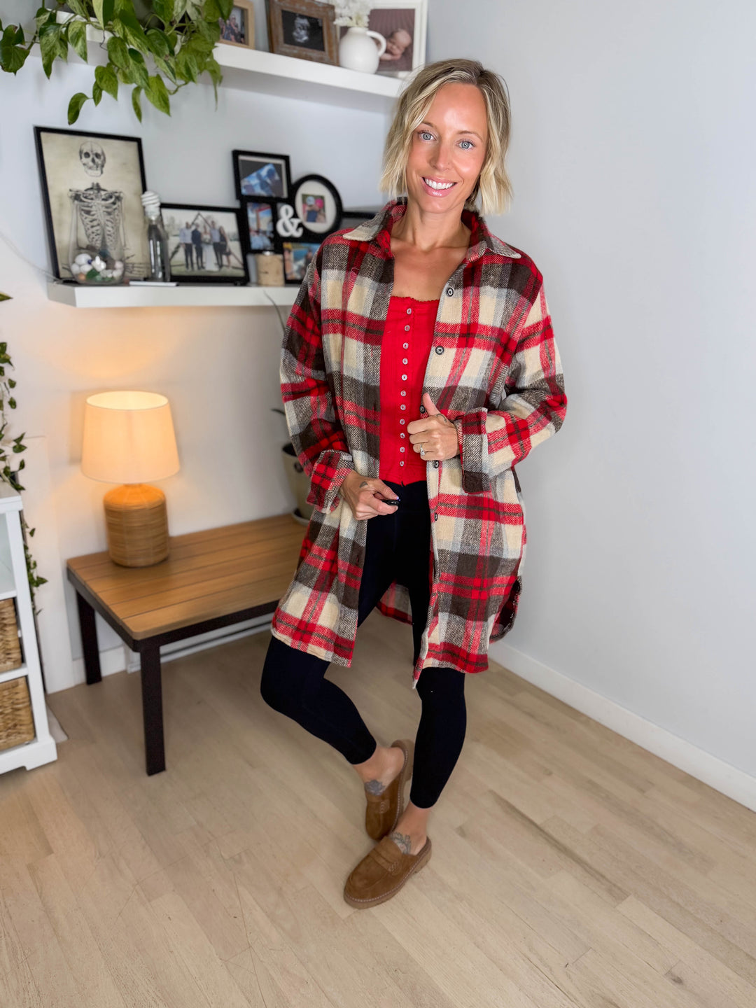 Renfrew Plaid Shacket- RED/IVORY