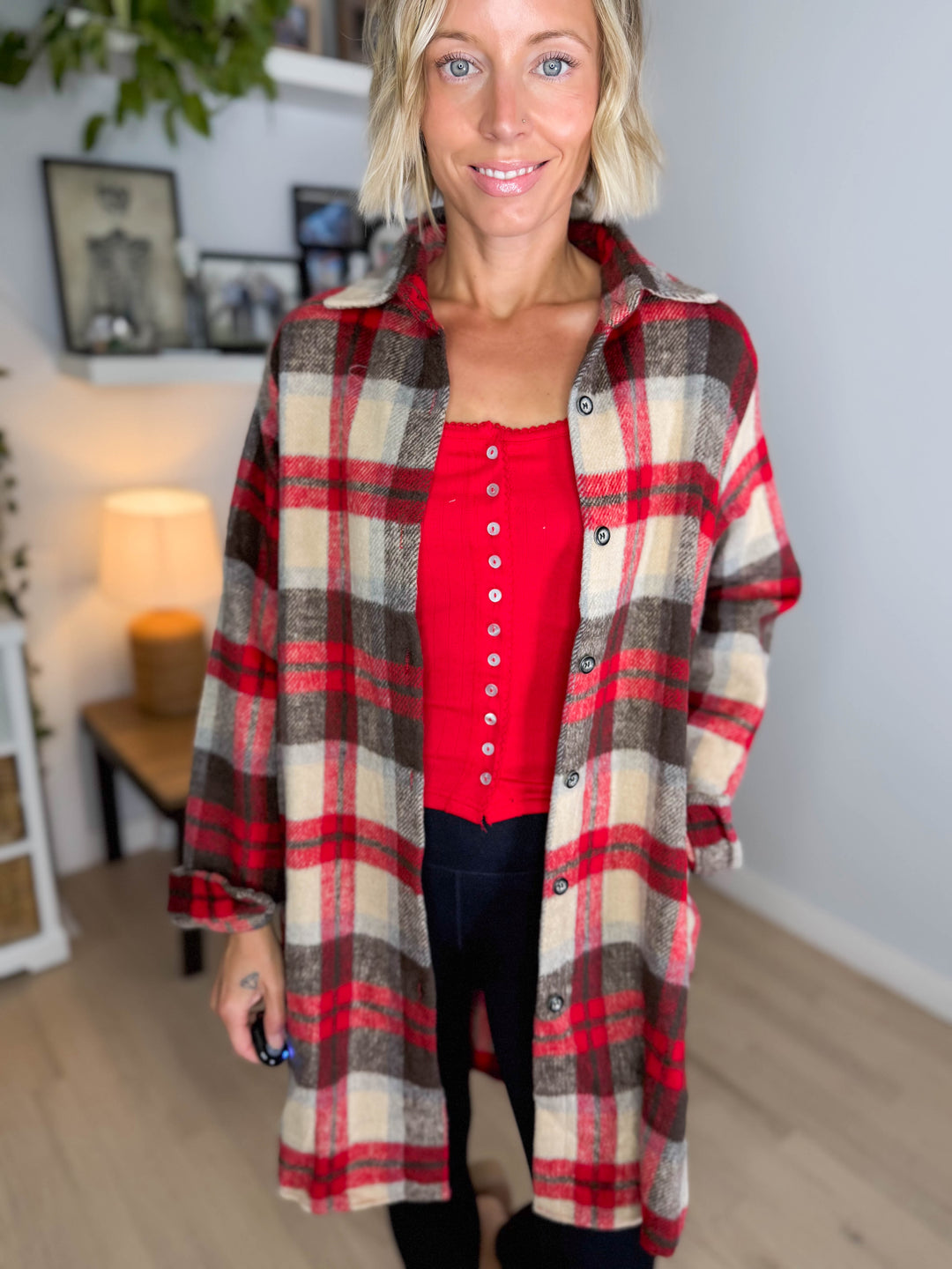 Renfrew Plaid Shacket- RED/IVORY