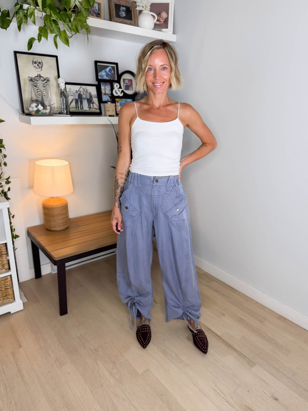 Adams Cargo Ruched Pant- DENIM BLUE