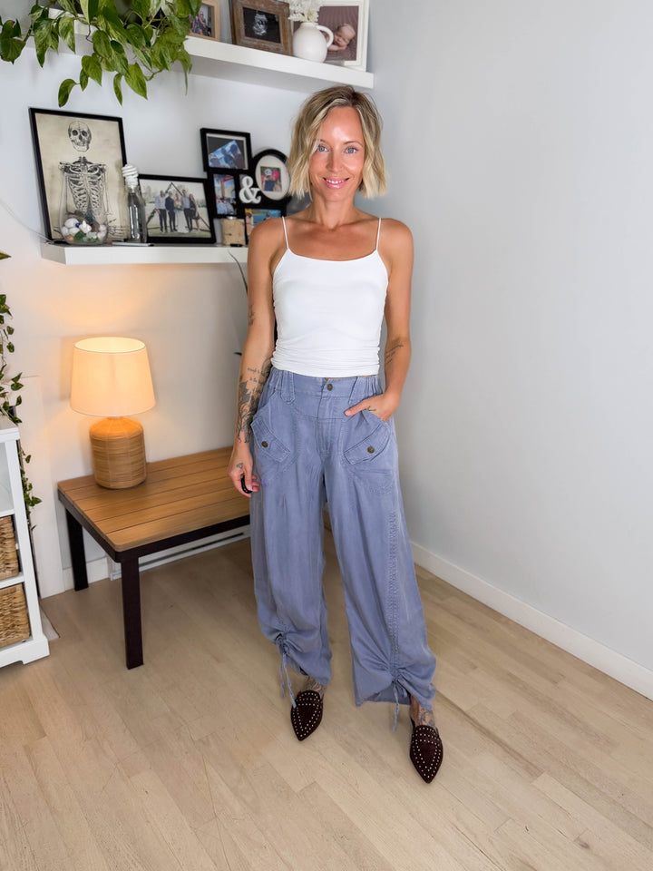 Adams Cargo Ruched Pant- DENIM BLUE