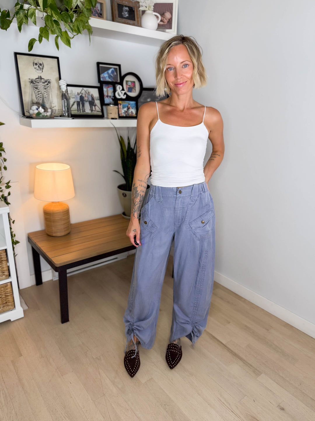 Adams Cargo Ruched Pant- DENIM BLUE