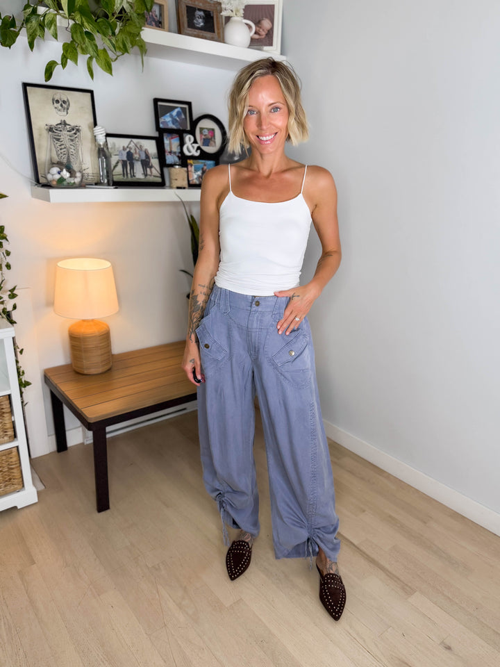 Adams Cargo Ruched Pant- DENIM BLUE