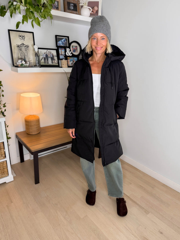 ONLY Blair Long Hooded Puffer Jacket- BLACK