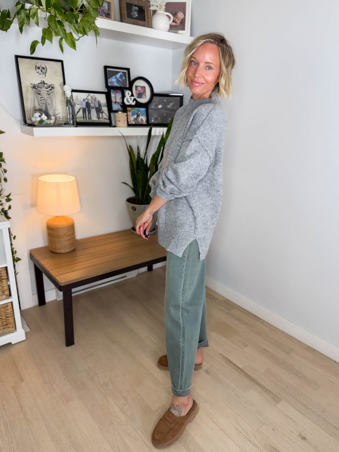 Forage Mockneck Oversized Sweater- HEATHER GREY