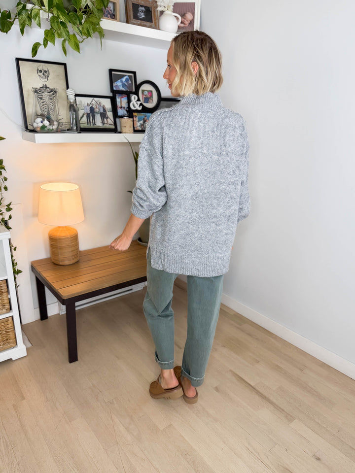 Forage Mockneck Oversized Sweater- HEATHER GREY