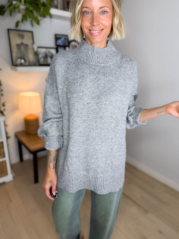 Forage Mockneck Oversized Sweater- HEATHER GREY
