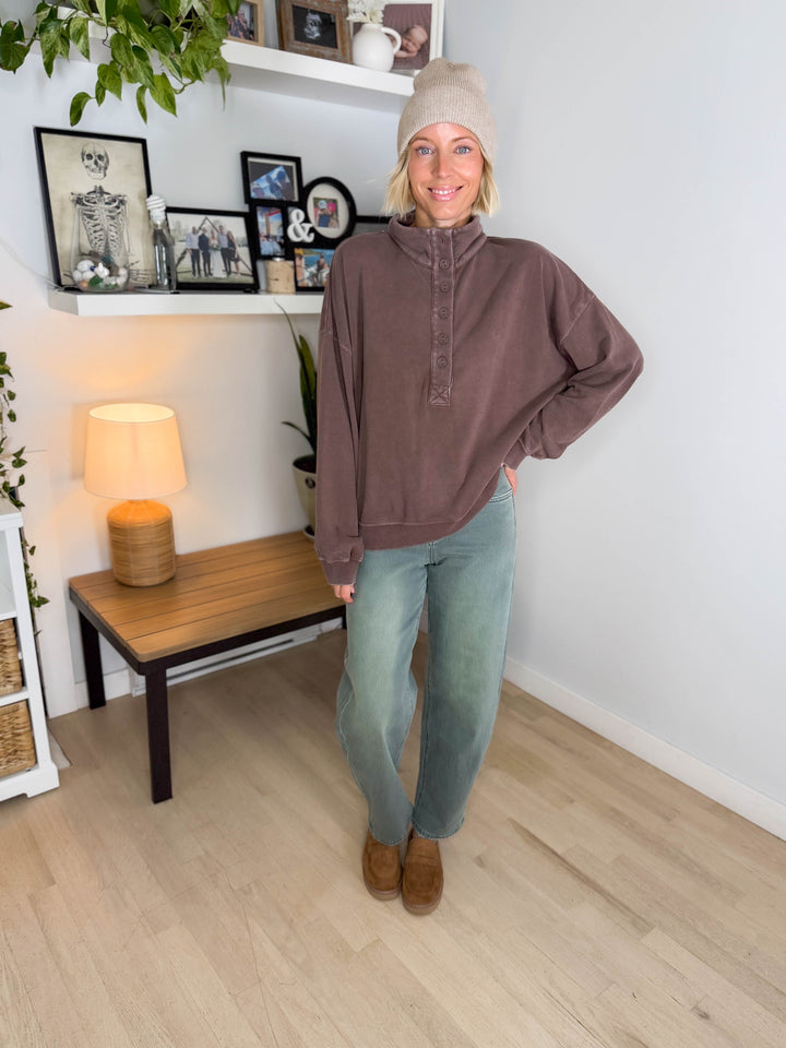 Winslow Button Up Pullover- DARK BROWN